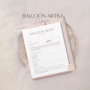 Plantilla de contrato de servicio de globos, formulario de artista de globos editable, acuerdo de decoración de eventos de cliente profesional, plantilla Canva de proveedor de globos