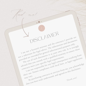 May include: A disclaimer on a digital tablet screen, stating that the information provided is for general informational purposes only and not legal advice. It is strongly advised to consult with a qualified solicitor to ensure the contracts meet specific legal requirements.