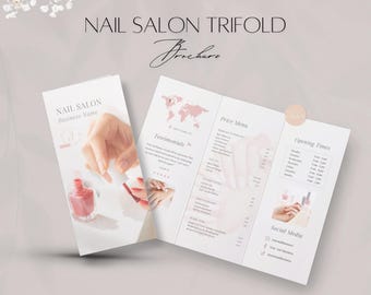 Nail Salon Brochure Template, Editable Nail Tech Trifold Booklet, Professional Client Nails Presentation, Nail Services Business Canva Files