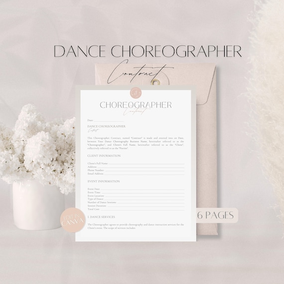 Dance Choreographer Contract Template, Dance Services Contract, Professional Client Service Agreement, Canva Template for Dance Instructors