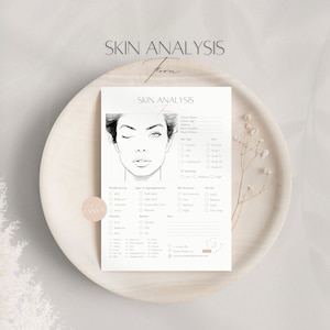 Hautanalytik-Formularvorlage, bearbeitbare Gesichtseinschätzung, professionelles Kosmetikerin-Formular, Beauty-Klinik-Services, Hautkonsultation, Canva Doc