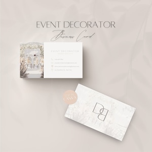 Event Decorator Visitenkartenvorlage, bearbeitbares Decor Info Card Design, professionelle Kundenveranstaltungsservices, personalisierbare Canva-Vorlage