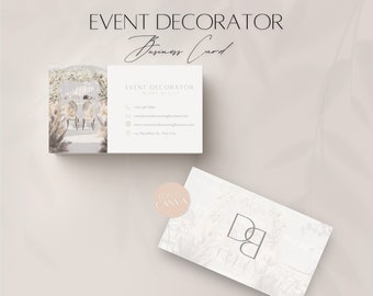 Event Decorator Business Card Template, Editable Decor Info Card Design, Professional Client Event Services, Personalizable Canva Template