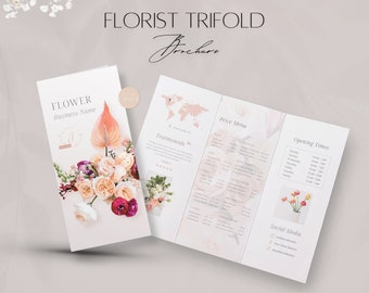 Florist Trifold Brochure Template, Editable Floral Services Booklet, Professional Flower Business Document, Flowers Price Menu, Canva Files