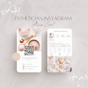 Instagram-Visitenkarte für Kosmetikerin, bearbeitbare Informationen zum Schönheitssalon, Karte für professionelle Gesichtsbehandlungen, QR-Code-Datei für soziale Medien, Canva-Vorlage