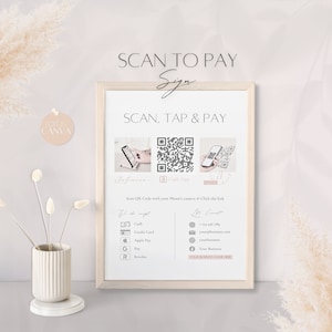 Scan-To-Pay-Vorlage, bearbeitbares QR-Code-Zeichen, druckbares Cash-App-Zahlungszeichen, professionelles Small Business Form, einfaches Canva-Design zum Bezahlen
