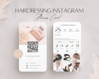 Hairdressing Instagram Business Card Template, Editable Beauty Hair Salon Info, Professional Hair Services, Social Media QR Code, Canva File