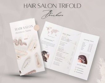 Hair Salon Brochure Template, Editable Hairdresser Trifold Booklet, Professional Hairdressing Client Presentation, Hair Business Canva Files