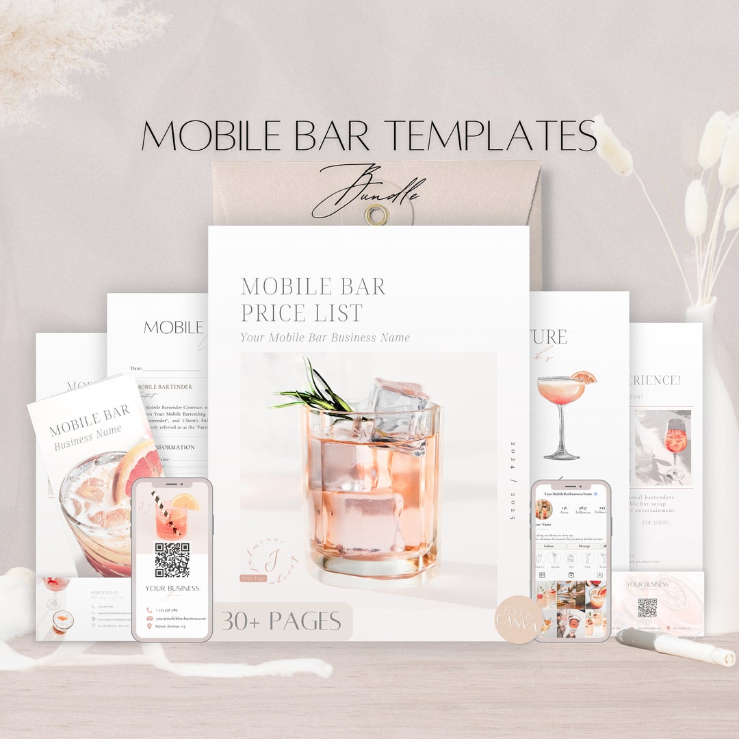 Mobile Bar Templates Bundle, Editable Bartender Contract, Bartending ...