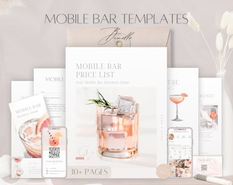 Mobile Bar Templates Bundle, Editable Bartender Contract, Bartending Services Packages, Business Client Agreement Form, Drinks Menu Brochure