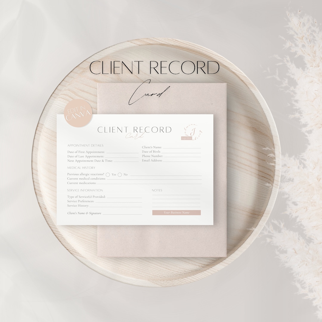 Client Record Card Template Editable Client Service Appointment