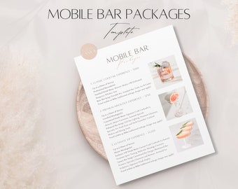 Mobile Bar Package List Template, Editable Bartender Services Pricing, Professional Client Guide Pdf, Printable Canva Bar Business Templates