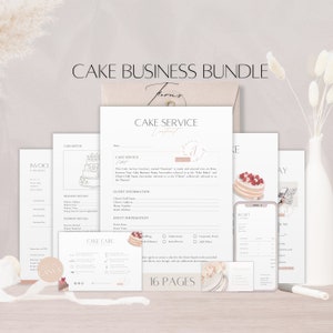 Kuchen Business Bundle Forms, bearbeitbarer Kuchenbäckervertrag, professionelle Kuchenmenüvorlage, Kundenkuchenpflegekarte, Bäckereiservice-Bestellwerkzeuge