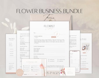 Florist Business Bundle Forms, Editable Flowers Contract, Custom Client Flower Care Card, Professional Floral Services Tools, Canva Template