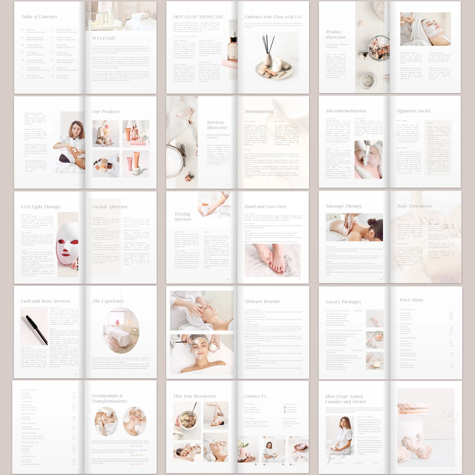 Esthetician Catalog Template, Editable Beauty Salon Magazine