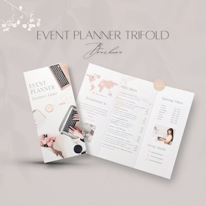 Event Services Trifold Brochure Template, Editable Event Planner Pricing Menu, Professional Canva Presentation, Party Planning Business File