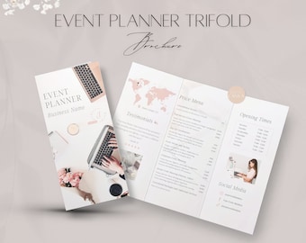 Event Services Trifold Brochure Template, Editable Event Planner Pricing Menu, Professional Canva Presentation, Party Planning Business File