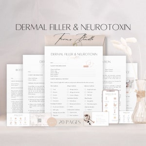 Produit de comblement dermique, ensemble de formulaires de consentement pour les neurotoxines, fichier de consultation de Botox modifiable, document professionnel sur la procédure de traitement de la botuline, modèles de salon de beauté