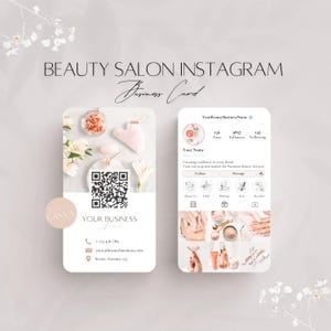 Sjabloon Instagram-visitekaartje schoonheidssalon, bewerkbare info over huidservices, professionele Canva-schoonheidsverzorging IG Doc, QR-codebestand sociale media