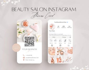 Beauty Salon Instagram Business Card Template, Editable Skin Services Info, Professional Canva Beauty Care IG Doc, Social Media QR Code File