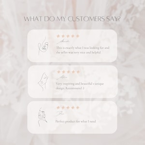 May include: Three customer reviews with five-star ratings and positive comments. The first review says "This is exactly what I was looking for and the seller was very nice and helpful." The second review says "Very inspiring and beautiful + unique design. Recommend :)" The third review says "Perfect product for what I need."