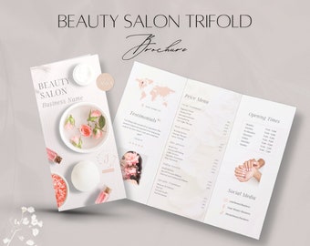 Beauty Salon Trifold Brochure Template, Editable Esthetician Booklet, Professional Beauty Business Document, Services Price Menu, Canva File