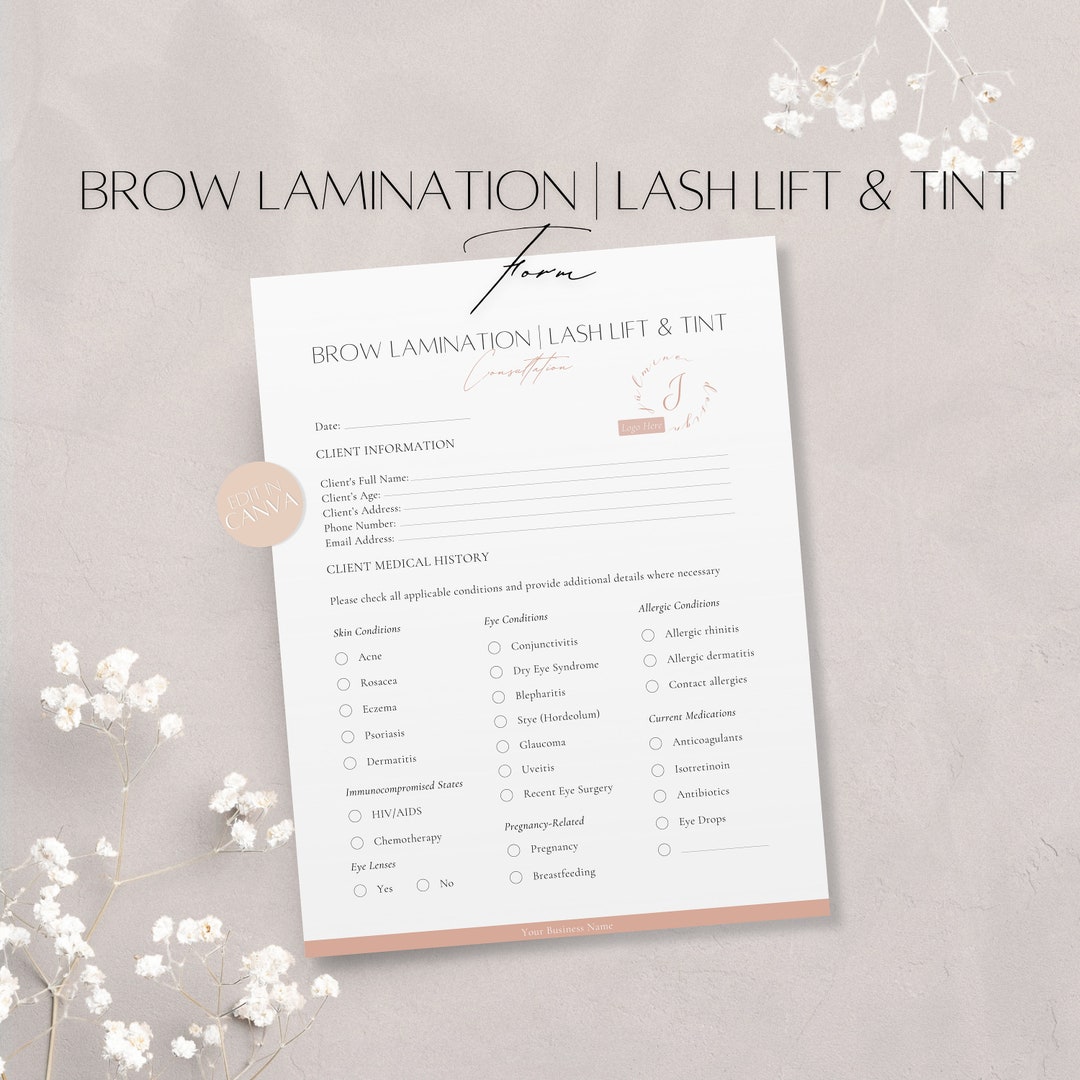 Brow Lamination, Lash Lift and Tint Form, Editable Salon Service ...