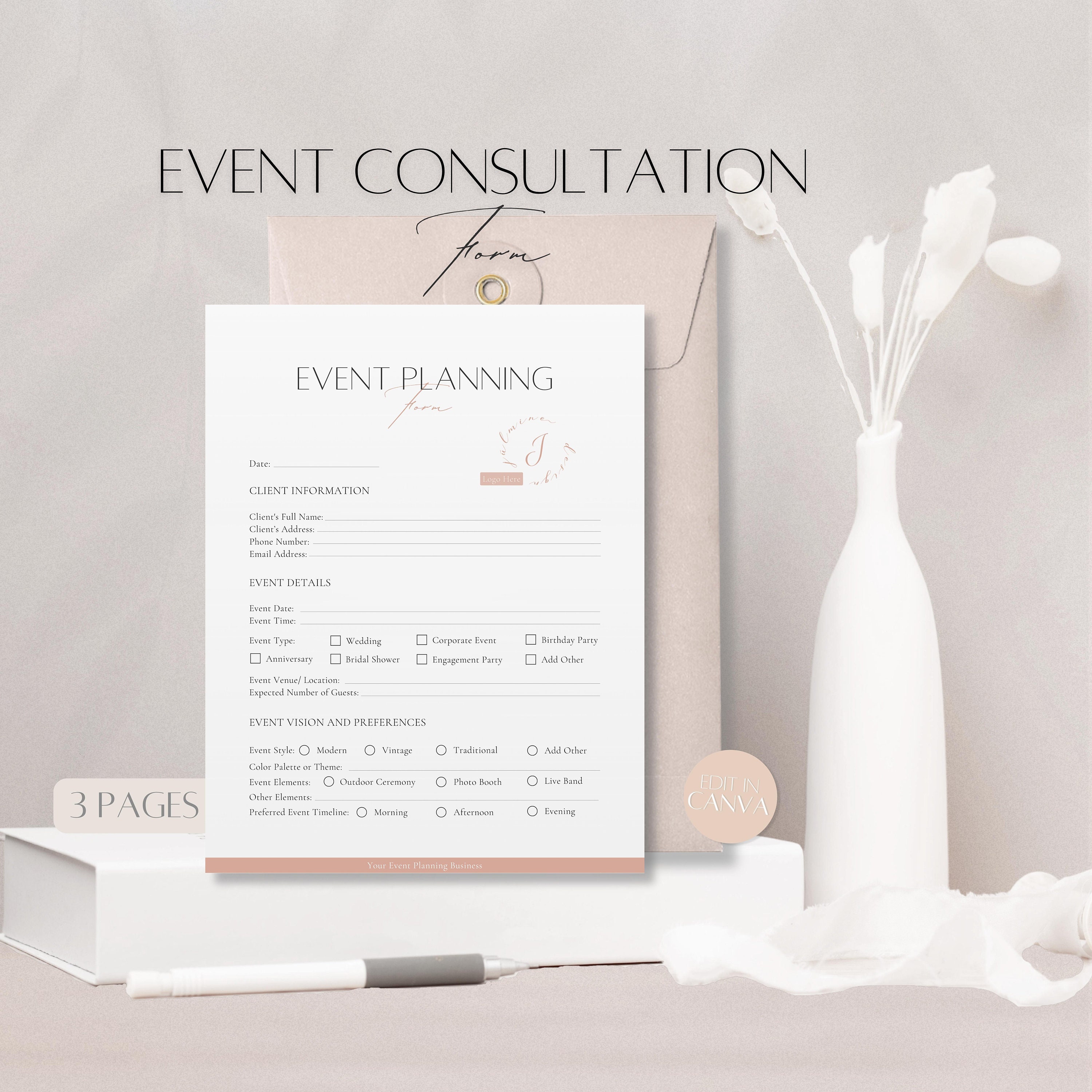 Event Planning Consultation Form Editable Event Business Doc 