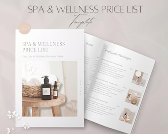 Spa & Wellness Price List Template, Editable Beauty Services Pricing Guide, Professional Spa Center Tools, Premium Business Document Canva