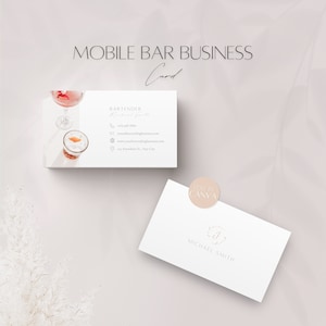 Barkeeper Visitenkartenvorlage, bearbeitbares Mobile Bar Info Card Design, professionelle Kundenbar-Servicekarte, personalisierbare Canva-Vorlage
