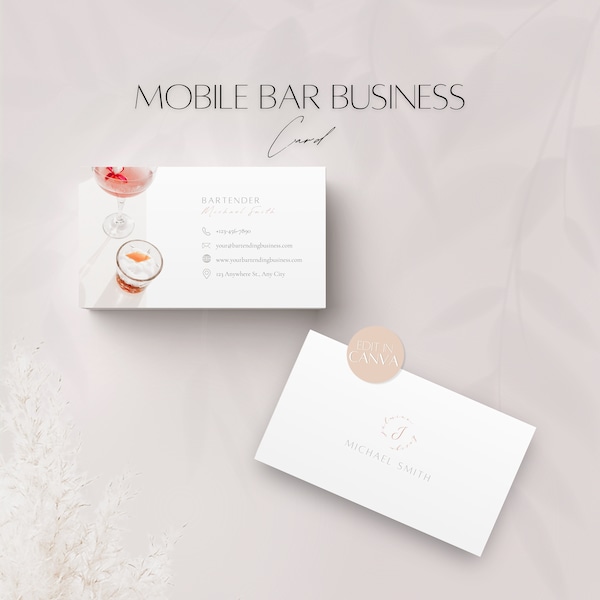 Bartender Business Card Template, Editable Mobile Bar Info Card Design, Professional Client Bar Services Card, Personalizable Canva Template