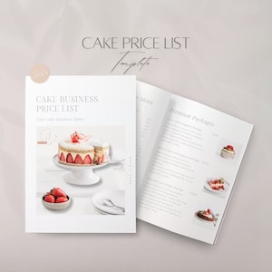 Modelo de lista de preços de negócios de bolo, arquivo editável de menu de preços de padeiro, custos de serviços de padaria profissional, taxas de bolos de casamento Canva para impressão