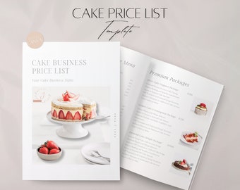 Plantilla de lista de precios de negocios de pasteles, archivo de menú de precios de panadero editable, costos de servicios de panadería profesionales, tarifas de pasteles de boda de Canva imprimibles