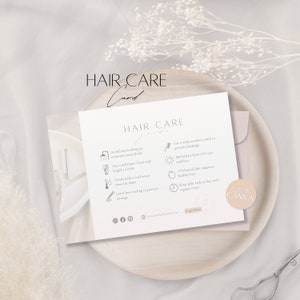 Modèle de carte de soins capillaires, carte d'instructions pour les clients de la coiffure, guide de soins capillaires pour clients professionnels, modèle Canva pour entreprise de coiffure