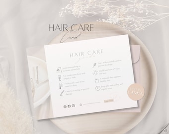 Hair Care Card Template, Instructions Card for Hair Clients, Professional Client Hair Care Guide, Canva Template for Hairstyling Business