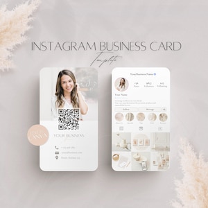 2024 Instagram Business Card Template, Editable Small Business Beige Doc, Professional Social Media QR Code Card, Printable Canva Template