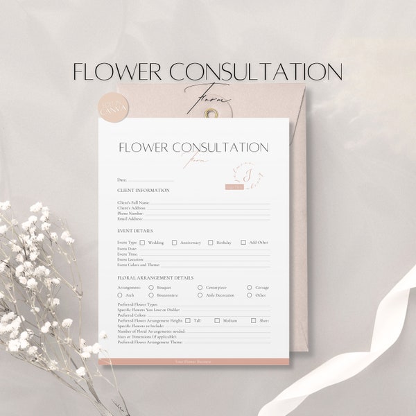 Floristen-Beratungsformular-Vorlage, bearbeitbares Kunden-Beratungsformular, professionelles Blumen-Business-Form, druckbare Vorlage für Blumenexperten