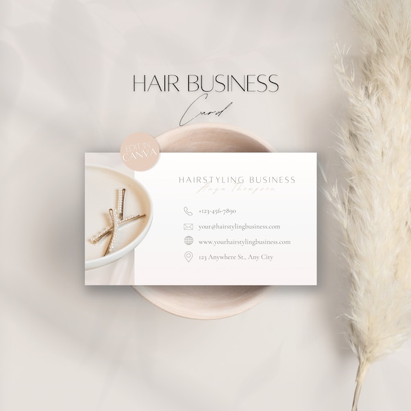 Hair Business Card Template, Editable Beauty Hair Salon Info, Professional Client Service Appointment, Customizable & Printable Canva File