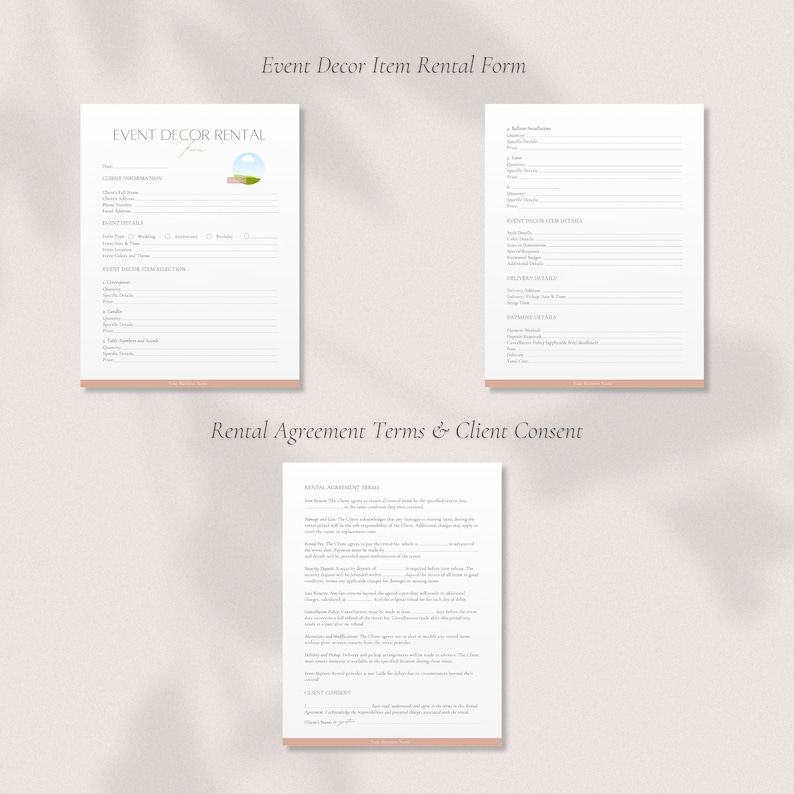 Event Decor Item Rental Form, Editable Event Supplies Rent ...