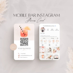 Modèle de carte de visite Instagram pour bar mobile, carte modifiable de détails de barman, carte de code QR de médias sociaux professionnels, fichier d'informations sur les services de bar