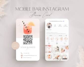 Mobile Bar Instagram Business Card Template, Editable Bartender Details Card, Professional Social Media QR Code Card, Bar Services Info File