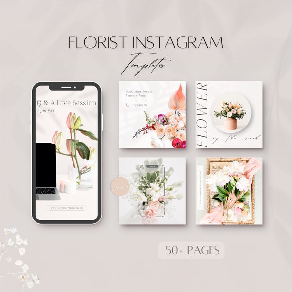 Florist Instagram Templates, Flower Business Social Media Posts, Professional IG Bundle, Floral Shop Stories Highlights Packages, Canva File