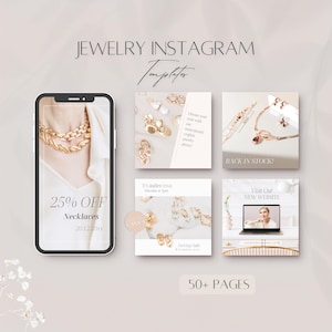 Modelli Instagram per gioielli, post sui social media aziendali di gioielli permanenti, file di gioiellieri professionisti, storie di negozi di gioielli, pacchetti Canva