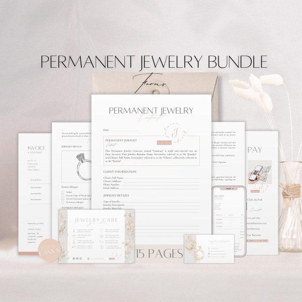 Permanent Jewelry Bundle Forms, Editable Jewelry Business Contract, Professional Jeweler, Client Care Card, Jewelry Consultant Service Tools