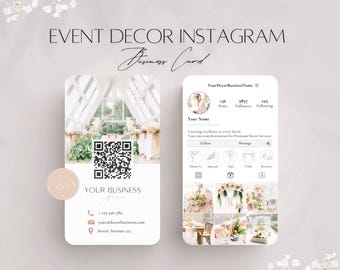 Event Decorator Instagram Business Card, Editable Business Card Template, Professional Social Media QR Code File, Canva Decor Services Info