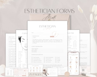 Lot de formulaires d&#39;esthéticienne, Contrat de traitement du visage modifiable, Outils de service de salon professionnel, Consentement d&#39;une entreprise de soins de la peau, Modèles Canva