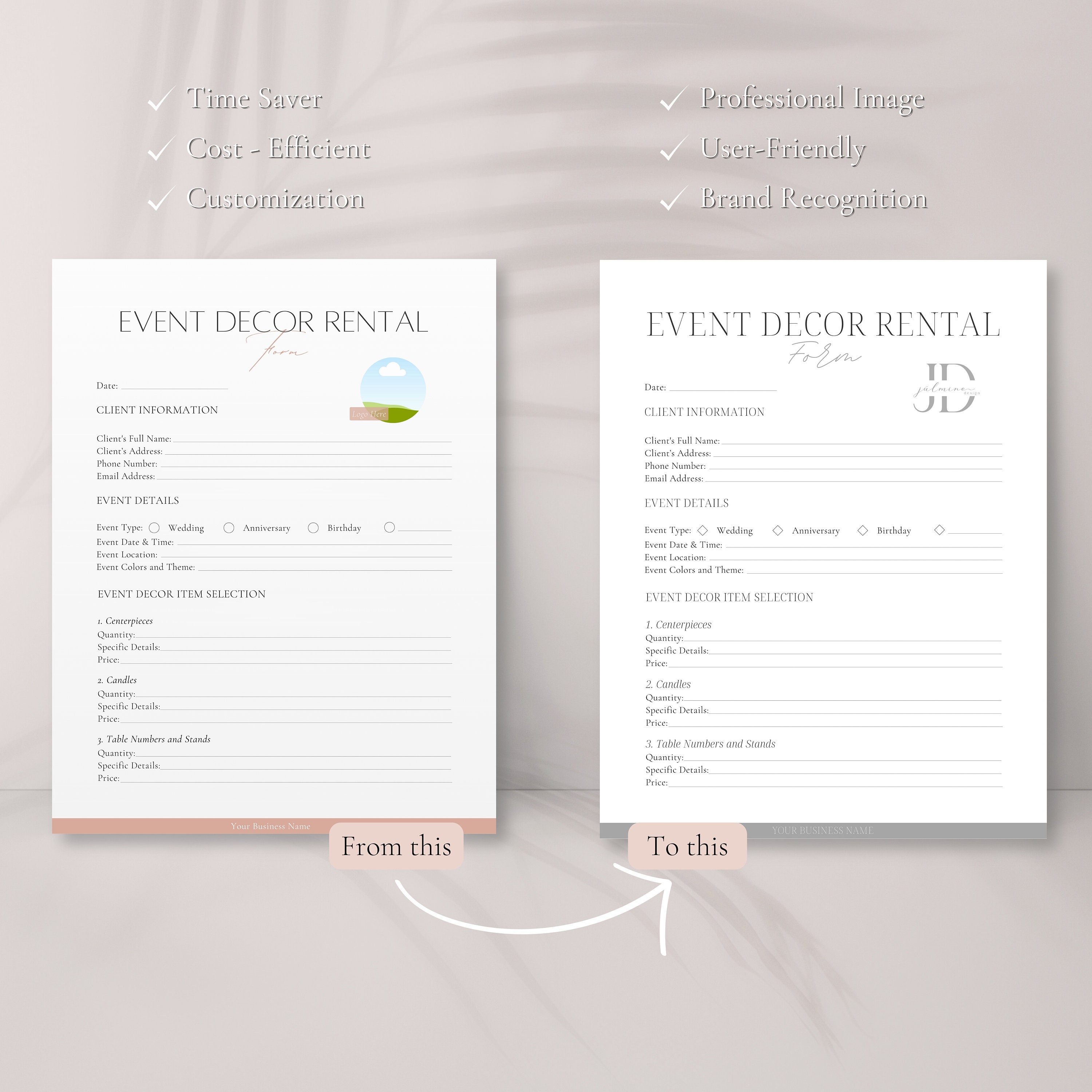 Event Decor Item Rental Form, Editable Event Supplies Rent ...