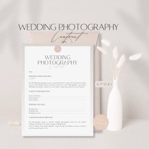 Wedding Photography Contract Template, Elegant Client Agreement, 6-Page Photographer Business Contract, Digital Download, Canva Template