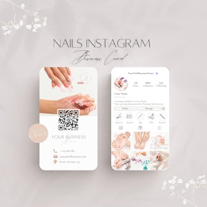 Nail Tech Instagram Visitenkarte Vorlage, bearbeitbare Tech Visitenkarte, professionelle Social Media QR-Code-Karte, Canva Nails Services Info
