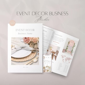 Brochuresjabloon evenementdecor, bewerkbaar Instagram-visitekaartje voor decorateurservices, professioneel dubbelgevouwen boekje, klantengids Canva Doc